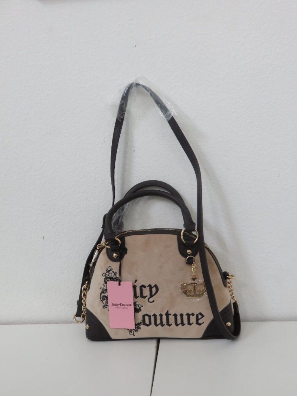 Juicy Couture Beige n Brown Satchel / shoulder Bag gold tone accents